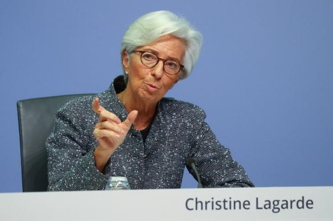 ECB President Christine Lagarde at a press conference in Frankfurt am Main
