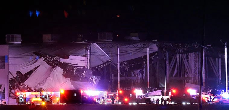 In the US a large Amazon warehouse collapsed along with workers inside