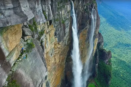 Luxurious drone view of the highest waterfall in the world