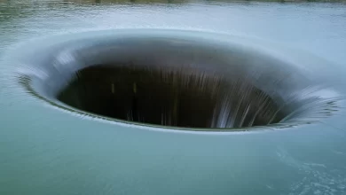 Strange hole in the water is not an optical illusion She really exists