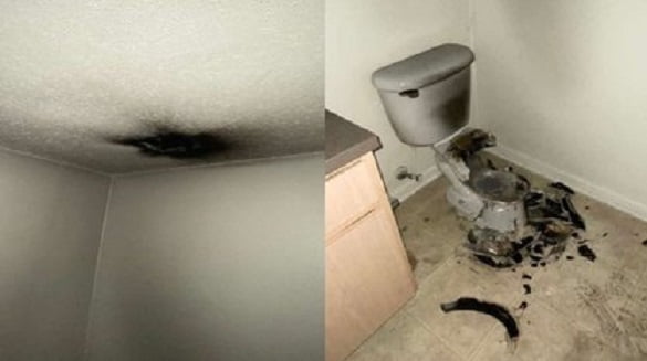 In the US lightning struck the house and tore the toilet 2