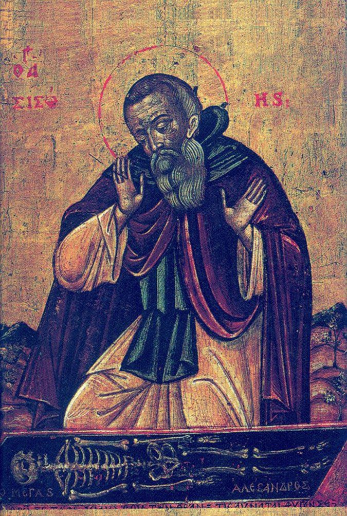 Why is Saint Sisoy a Christian hermit monk depicted crying over the tomb of Alexander the Great 9