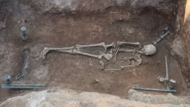 2100 year old burial of woman lying on bronze mermaid bed unearthed in Greece 1