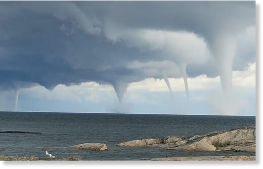 Spectacular waterspouts were observed on both sides of the Gulf of Finland