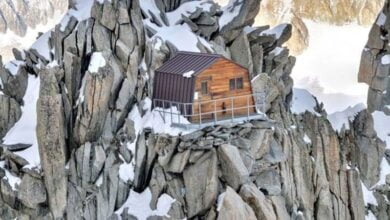 Famous wooden hut fell down the mountain in the Alps