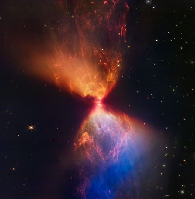JWST captures newborn star starting life in a dusty hourglass