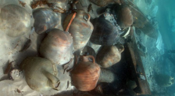Amphorae with fish found on a sunken medieval ship off the coast of the Levant 1