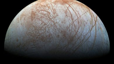 Several shots of the surface of Europa Jupiters icy moon