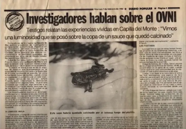 In 1986 in Argentina a UFO burned a hill sucked the insides of insects and took chlorophyll from a tree 1
