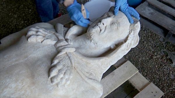 Statue of emperor found in ground during renovation work in Rome